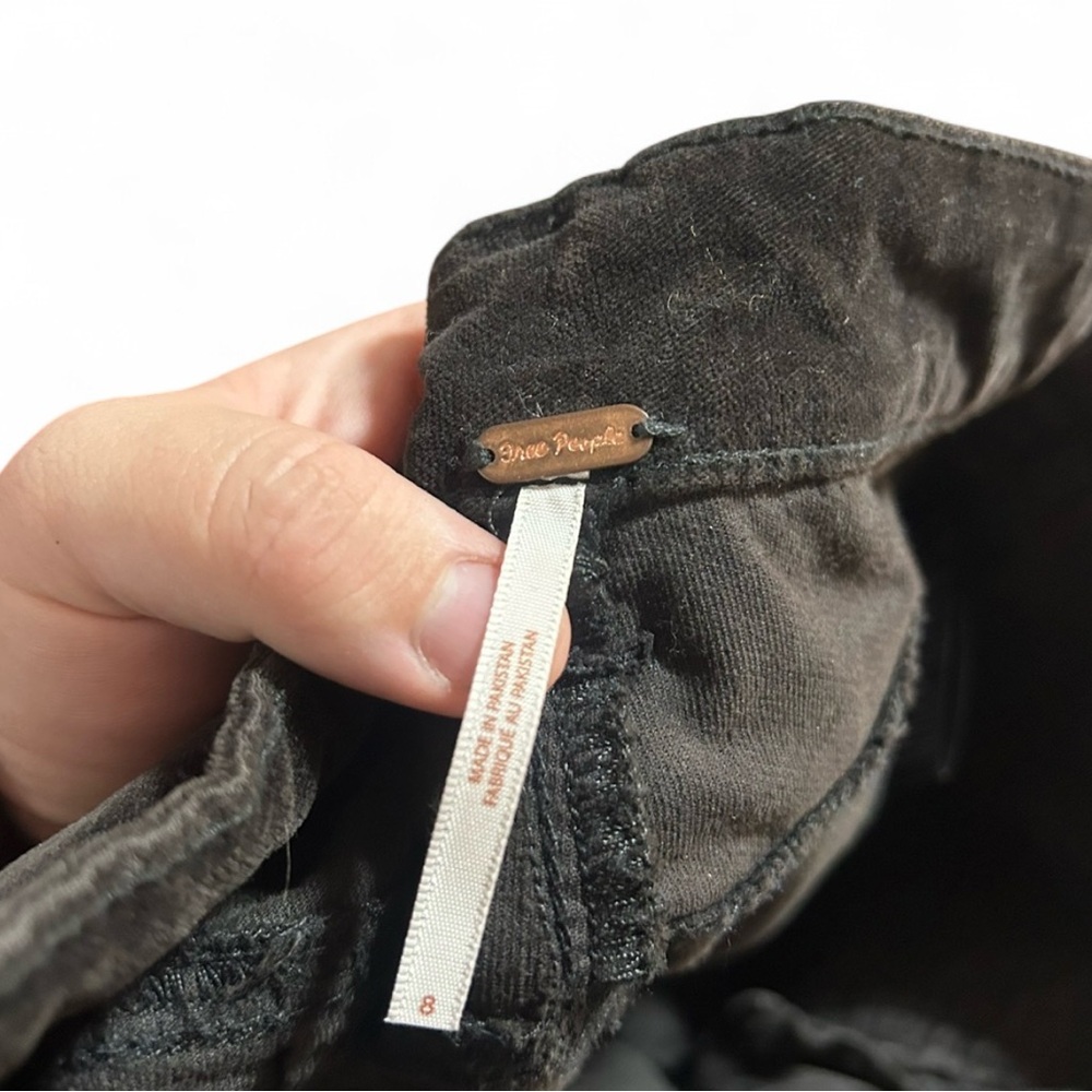 Free People Velvet Pants 8 Black High Rise Straight / Flare Pocket Detail - Picture 3 of 3